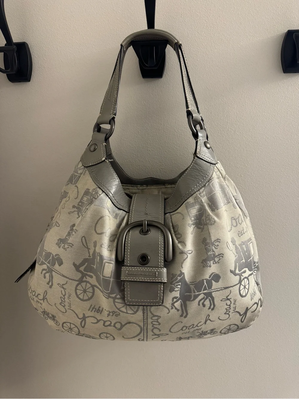 Coach Gray & Cream Signature Canvas Shoulder Bag PINK Lined
